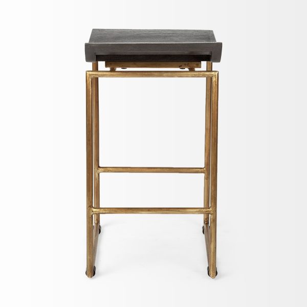 Givens 24.25 Seat Height Brown Wood Seat Gold Metal Frame Stool 5