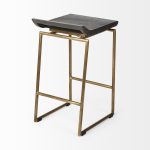Givens 24.25" Seat Height Brown Wood Seat Gold Metal Frame Stool
