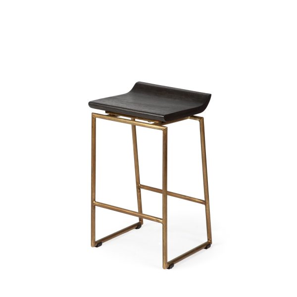 Givens 24.25 Seat Height Brown Wood Seat Gold Metal Frame Stool