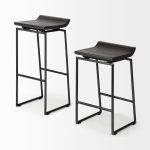 Givens 30.25" Seat Height Black Wood Seat Black Metal Base Stool