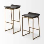 Givens 30.25" Seat Height Brown Wood Seat Gold Metal Base Stool