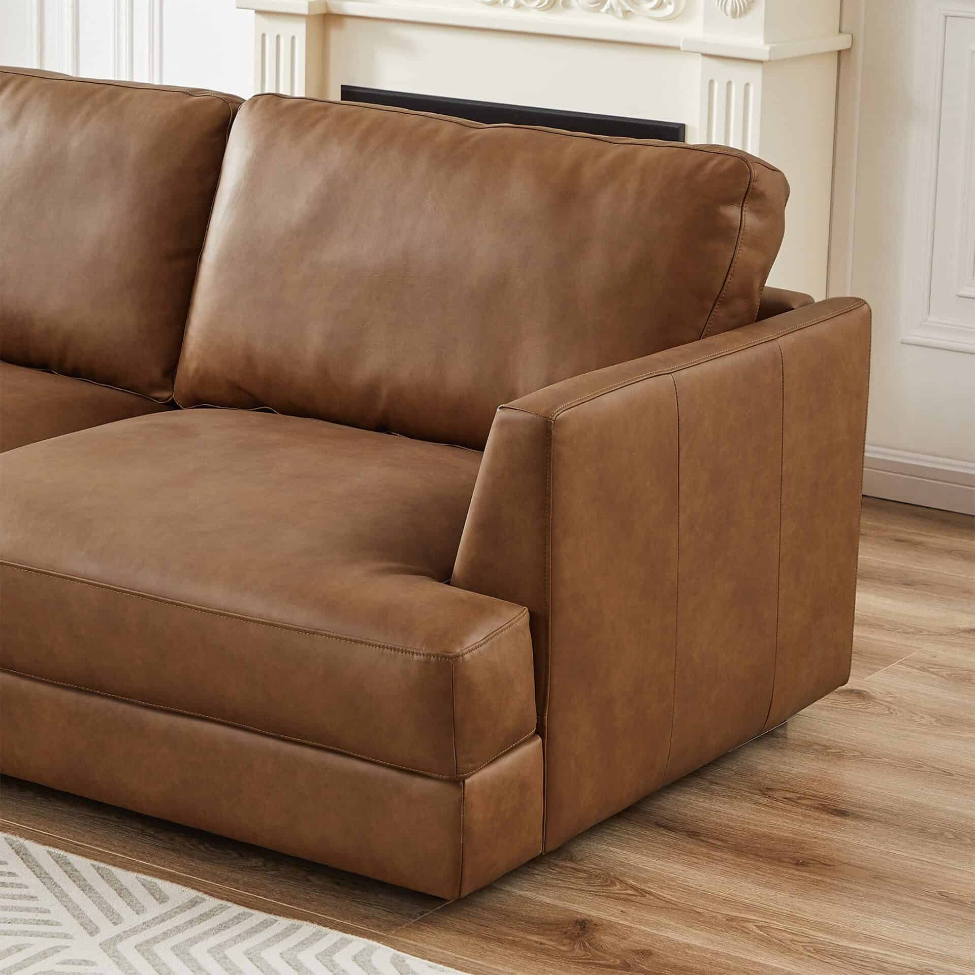 Cognac Leather Pillow Back Left Facing Sectional Sofa 4 Cognac Leather Pillow Back Left Facing Sectional Sofa - Image 4