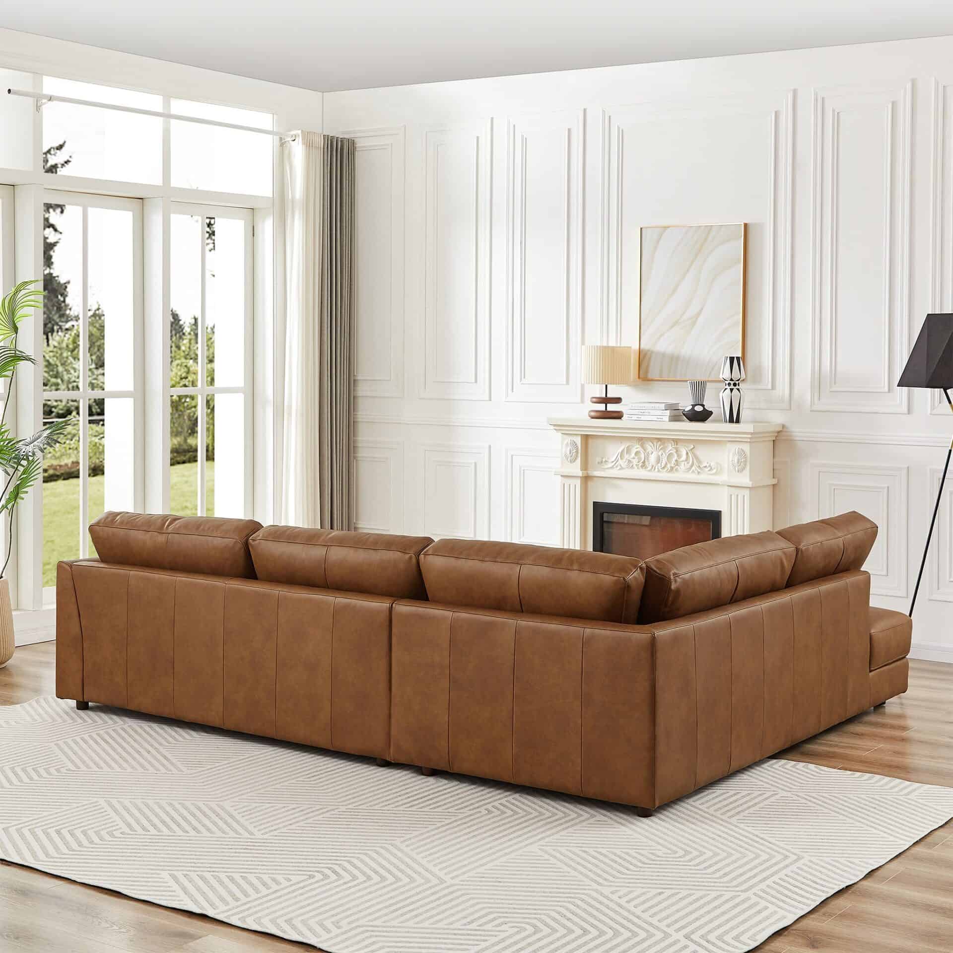 Cognac Leather Pillow Back Left Facing Sectional Sofa 6 Cognac Leather Pillow Back Left Facing Sectional Sofa - Image 6