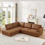 Cognac Leather Pillow Back Left Facing Sectional Sofa 7 Cognac Leather Pillow Back Left Facing Sectional Sofa