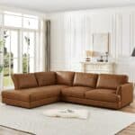 Cognac Leather Pillow Back Left Facing Sectional Sofa 9 Cognac Leather Pillow Back Left Facing Sectional Sofa