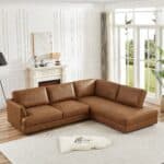 Cognac Leather Pillow Back Right Facing Sectional Sofa 7 Cognac Leather Pillow Back Right Facing Sectional Sofa