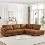 Cognac Leather Pillow Back Right Facing Sectional Sofa 8 Cognac Leather Pillow Back Right Facing Sectional Sofa