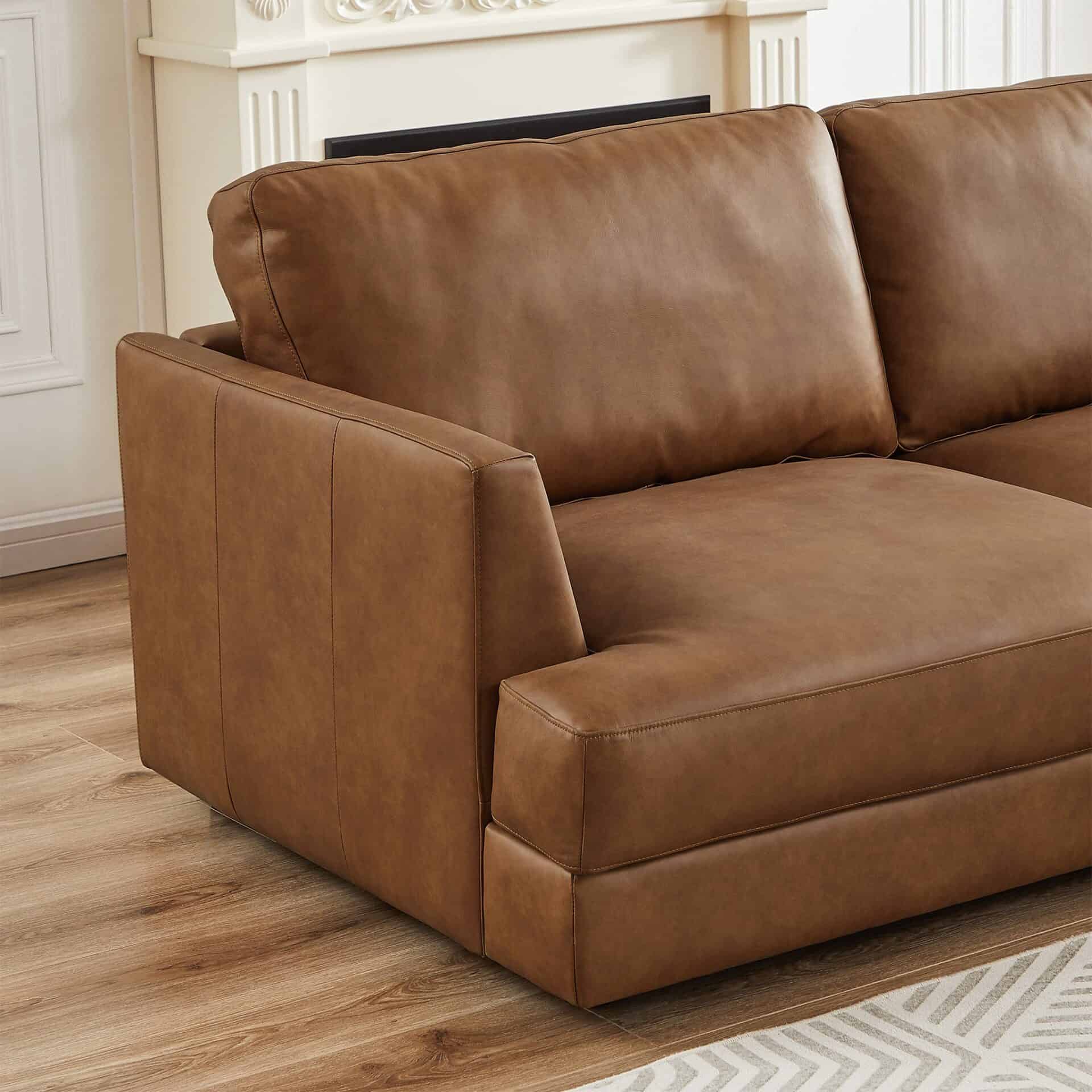 Cognac Leather Pillow Back Right Facing Sectional Sofa 5 Cognac Leather Pillow Back Right Facing Sectional Sofa - Image 5