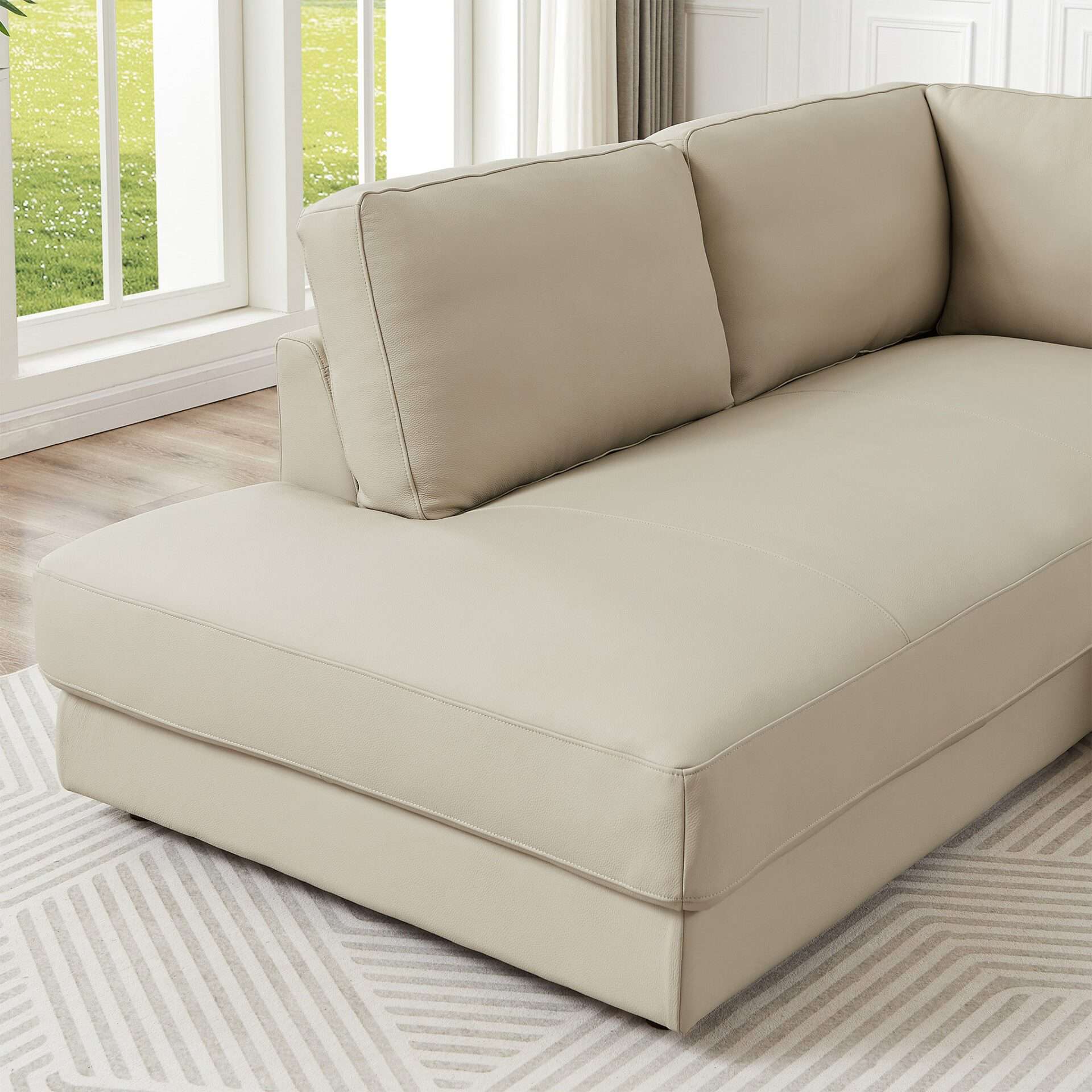 Cream Leather Left-Facing Sectional Sofa with Pillow Back Design 4 Cream Leather Left-Facing Sectional Sofa with Pillow Back Design - Image 4