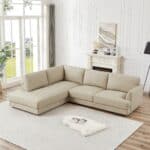 Cream Leather Left-Facing Sectional Sofa with Pillow Back Design 8 Cream Leather Left-Facing Sectional Sofa with Pillow Back Design