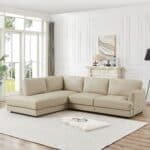 Cream Leather Left-Facing Sectional Sofa with Pillow Back Design 7 Cream Leather Left-Facing Sectional Sofa with Pillow Back Design