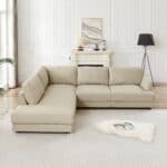 Cream Leather Left-Facing Sectional Sofa with Pillow Back Design 9 Cream Leather Left-Facing Sectional Sofa with Pillow Back Design