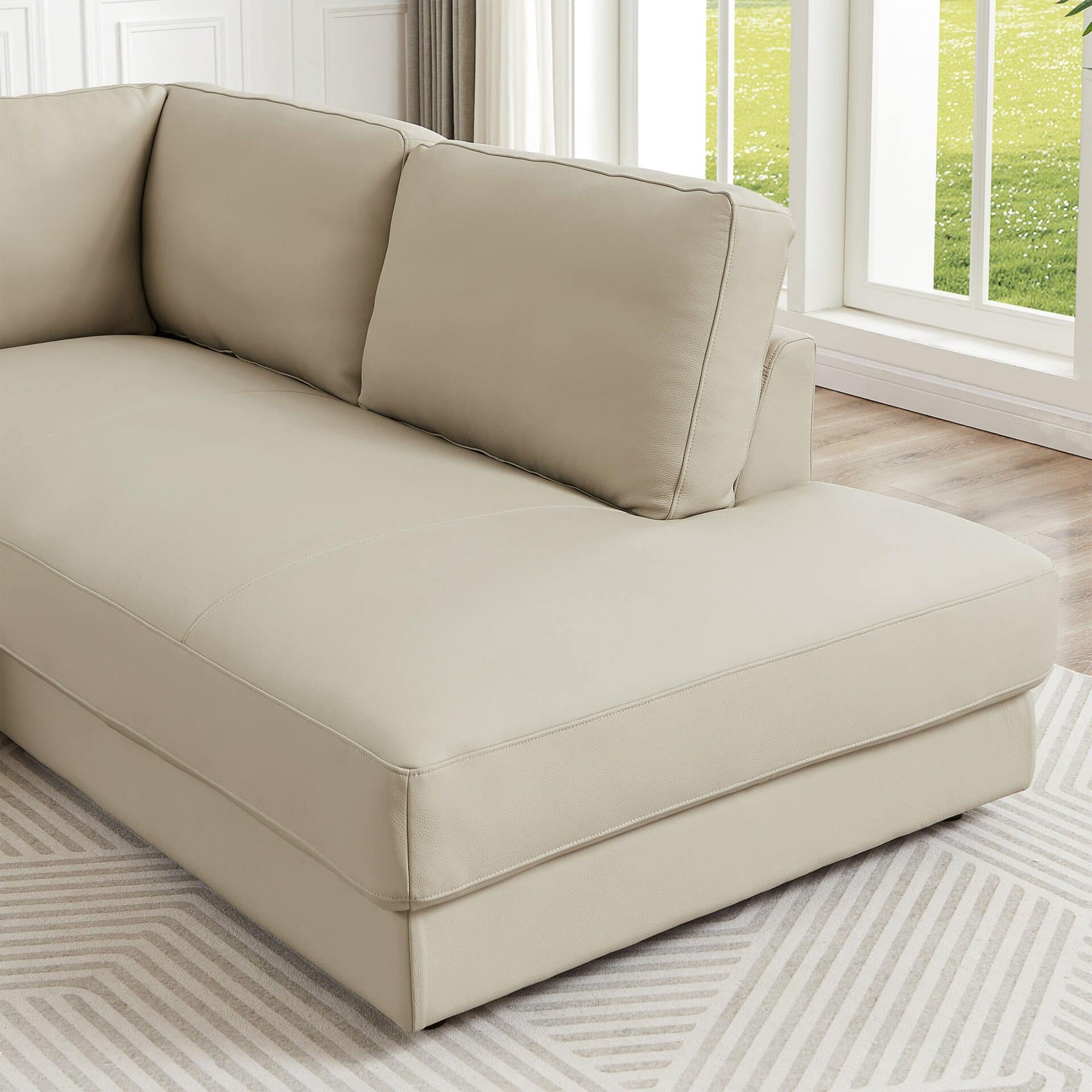 Cream Leather Pillow Back Sectional Sofa Right Facing 4 Cream Leather Pillow Back Sectional Sofa Right Facing - Image 4