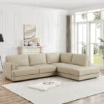 Cream Leather Pillow Back Sectional Sofa Right Facing 7 Cream Leather Pillow Back Sectional Sofa Right Facing