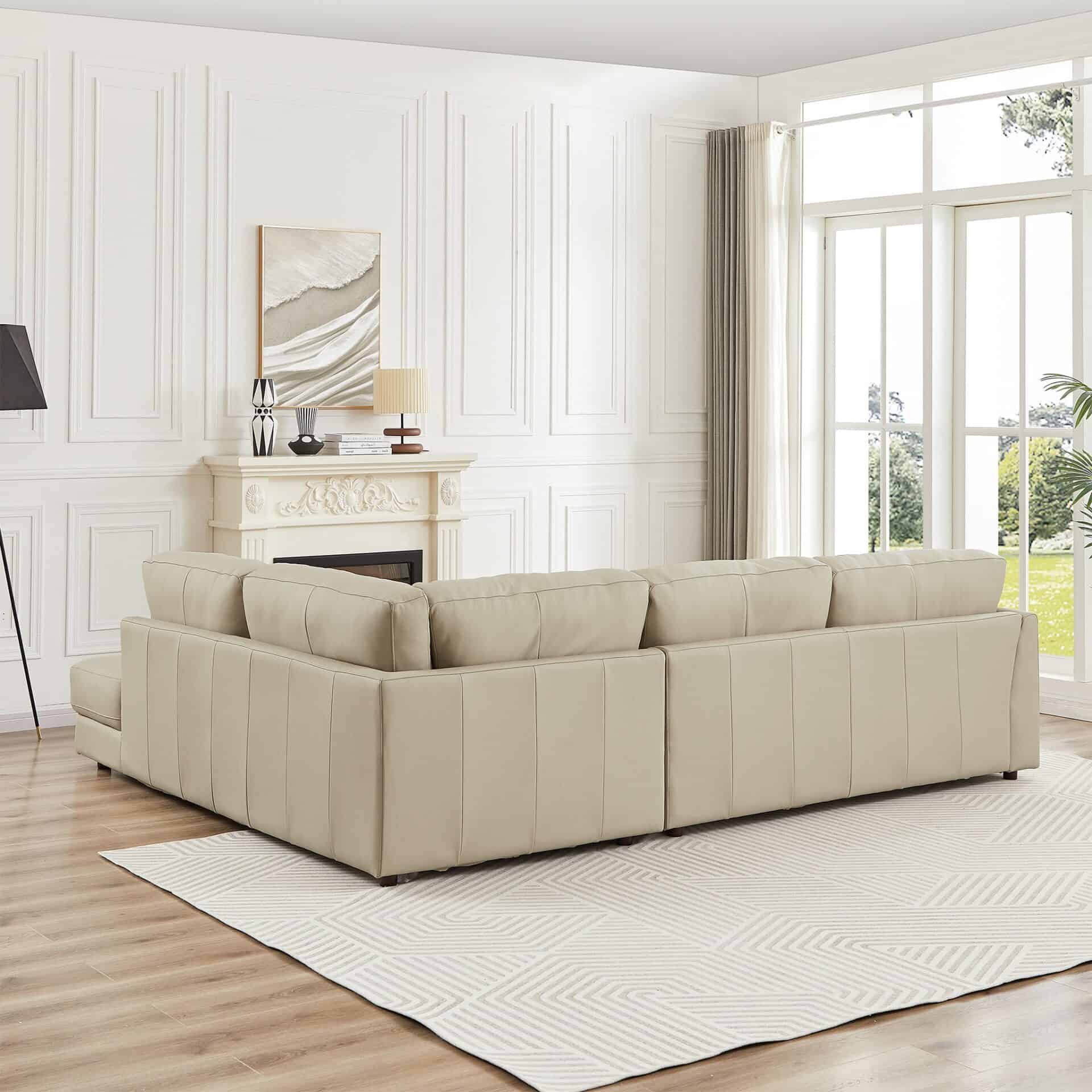 Cream Leather Pillow Back Sectional Sofa Right Facing 6 Cream Leather Pillow Back Sectional Sofa Right Facing - Image 6
