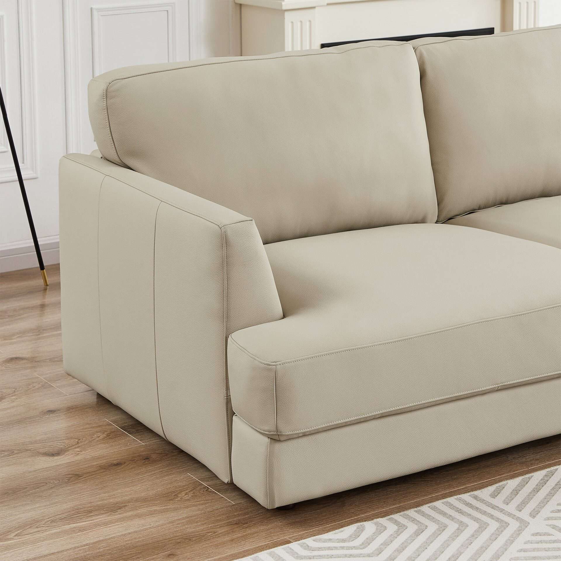 Cream Leather Pillow Back Sectional Sofa Right Facing 5 Cream Leather Pillow Back Sectional Sofa Right Facing - Image 5
