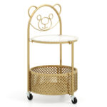 Modern Round Glass Side Table with Storage Basket and Wheels