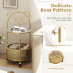 Modern Round Glass Side Table with Storage Basket and Wheels