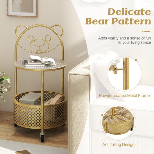 Modern Round Glass Side Table with Storage Basket and Wheels 7 Modern Round Glass Side Table with Storage Basket and Wheels - Image 7