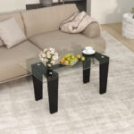 Modern Glass Coffee Table with Rubber Wood Legs Black 8 Modern Glass Coffee Table with Rubber Wood Legs Black