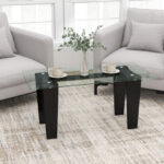 Modern Glass Coffee Table with Rubber Wood Legs Black 9 Modern Glass Coffee Table with Rubber Wood Legs Black