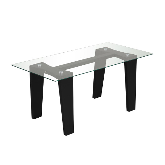 Modern Glass Coffee Table with Rubber Wood Legs Black 3 Modern Glass Coffee Table with Rubber Wood Legs Black - Image 3