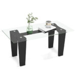 Modern Glass Coffee Table with Rubber Wood Legs Black 11 Modern Glass Coffee Table with Rubber Wood Legs Black