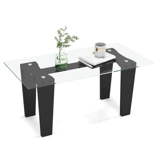 Modern Glass Coffee Table with Rubber Wood Legs Black 4 Modern Glass Coffee Table with Rubber Wood Legs Black - Image 4
