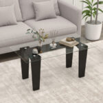 Modern Glass Coffee Table with Rubber Wood Legs Black 13 Modern Glass Coffee Table with Rubber Wood Legs Black
