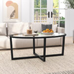 Oval Glass Coffee Table with Acacia Wood Legs Black 9 Oval Glass Coffee Table with Acacia Wood Legs Black