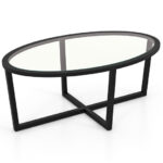 Oval Glass Coffee Table with Acacia Wood Legs Black 10 Oval Glass Coffee Table with Acacia Wood Legs Black