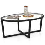 Oval Glass Coffee Table with Acacia Wood Legs Black 11 Oval Glass Coffee Table with Acacia Wood Legs Black