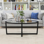 Oval Glass Coffee Table with Acacia Wood Legs Black 13 Oval Glass Coffee Table with Acacia Wood Legs Black