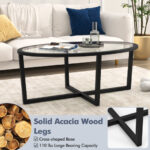 Oval Glass Coffee Table with Acacia Wood Legs Black 14 Oval Glass Coffee Table with Acacia Wood Legs Black