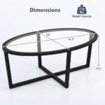 Oval Glass Coffee Table with Acacia Wood Legs Black 12 Oval Glass Coffee Table with Acacia Wood Legs Black