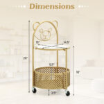 Modern Round Glass Side Table with Storage Basket and Wheels