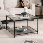 Modern 2-Tier Glass Coffee Table with Mesh Shelf and Storage 15 Modern 2-Tier Glass Coffee Table with Mesh Shelf and Storage