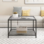 Modern 2-Tier Glass Coffee Table with Mesh Shelf and Storage 16 Modern 2-Tier Glass Coffee Table with Mesh Shelf and Storage