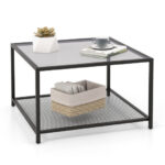 Modern 2-Tier Glass Coffee Table with Mesh Shelf and Storage 17 Modern 2-Tier Glass Coffee Table with Mesh Shelf and Storage