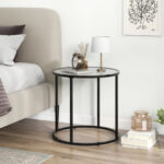 Modern Black Metal Frame End Table with Faux Marble Top