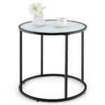 Modern Black Metal Frame End Table with Faux Marble Top
