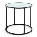 Modern Black Metal Frame End Table with Faux Marble Top