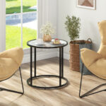 Modern Black Metal Frame End Table with Faux Marble Top