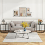 Modern Black Metal Frame End Table with Faux Marble Top