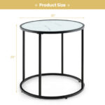 Modern Black Metal Frame End Table with Faux Marble Top