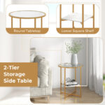 Modern 2-Tier Glass Side Tables with Faux Marble Shelf (Set of 2)