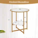 Modern 2-Tier Glass Side Tables with Faux Marble Shelf (Set of 2)