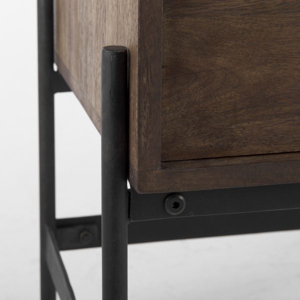 Glenn 38L x 16W x 30H Dark Brown Wood w Black Iron Frame 2 Door Accent Cabinet 10