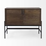 Glenn 38L x 16W x 30H Dark Brown Wood w/ Black Iron Frame, 2 Door Accent Cabinet