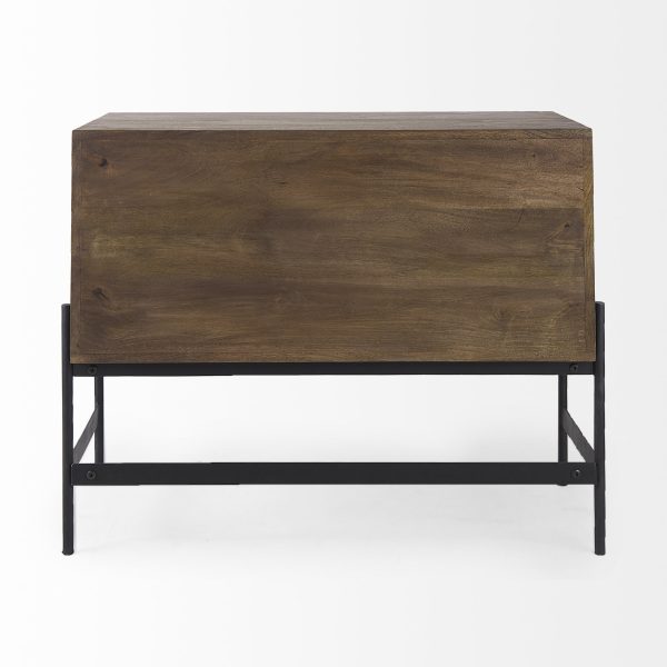 Glenn 38L x 16W x 30H Dark Brown Wood w Black Iron Frame 2 Door Accent Cabinet 5